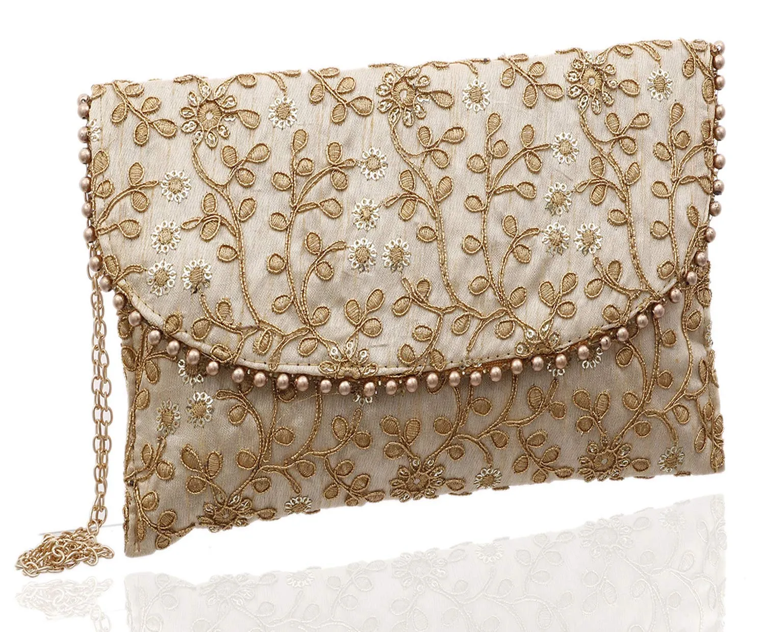 Kuber Industries Polyester Handcrafted Embroidered Women Clutch Women Handbag, Gold (CTKTC4329)