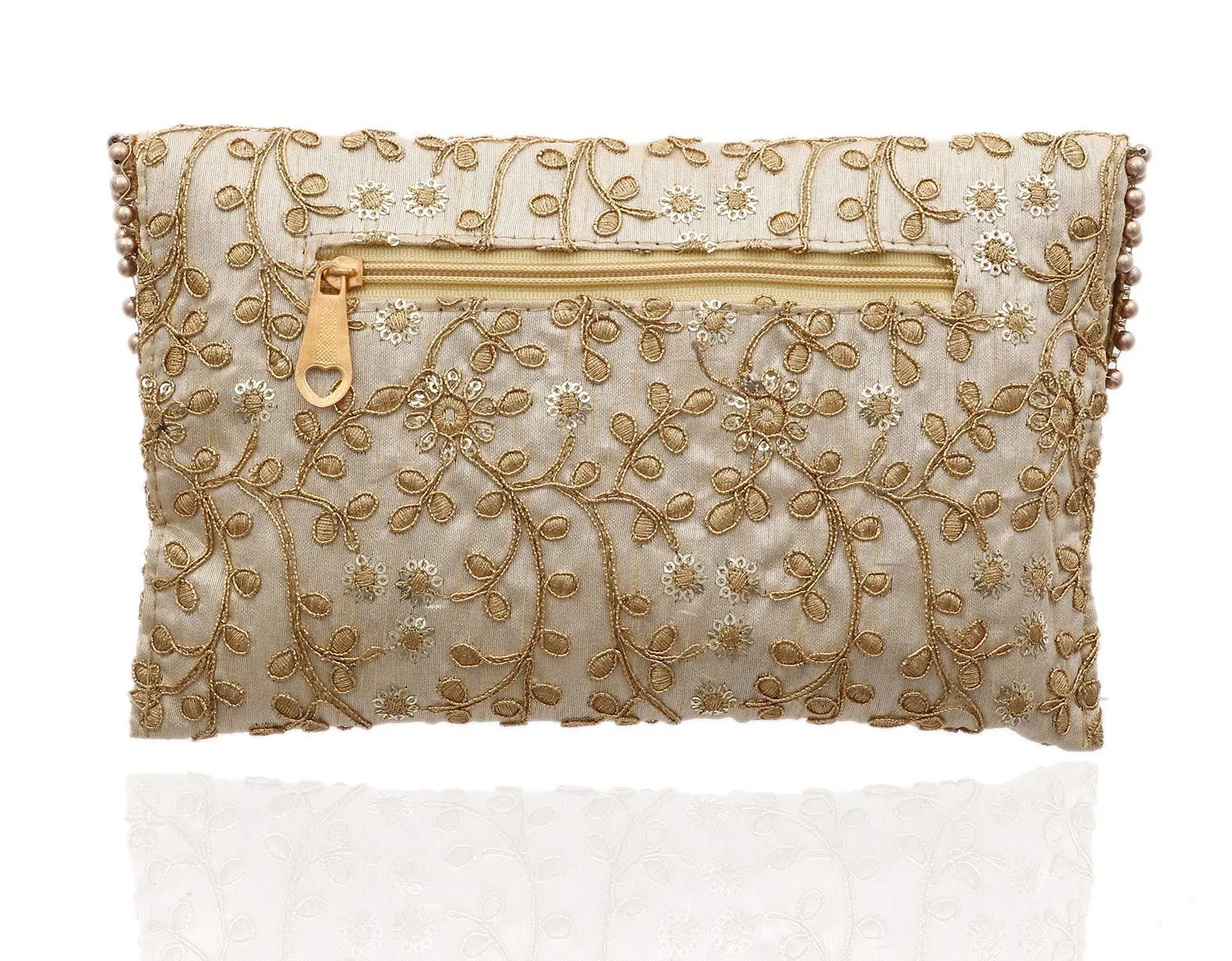 Kuber Industries Polyester Handcrafted Embroidered Women Clutch Women Handbag, Gold (CTKTC4329)