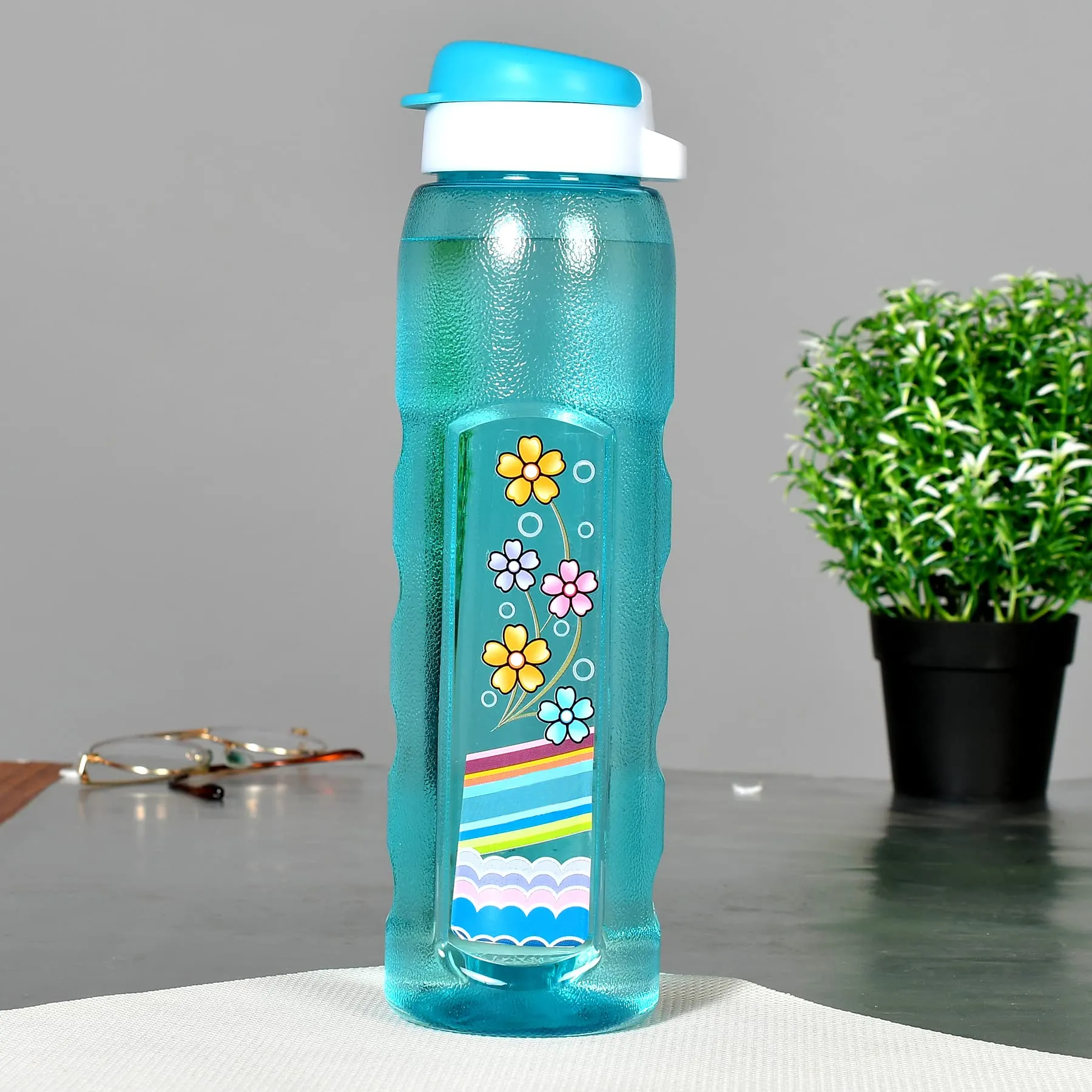 Kuber Industries Unbreakable BPA & Leak Free Plastic Water Bottle With Sipper- 1 Litre, Pack of 6 (Sky Blue & Green & Black)