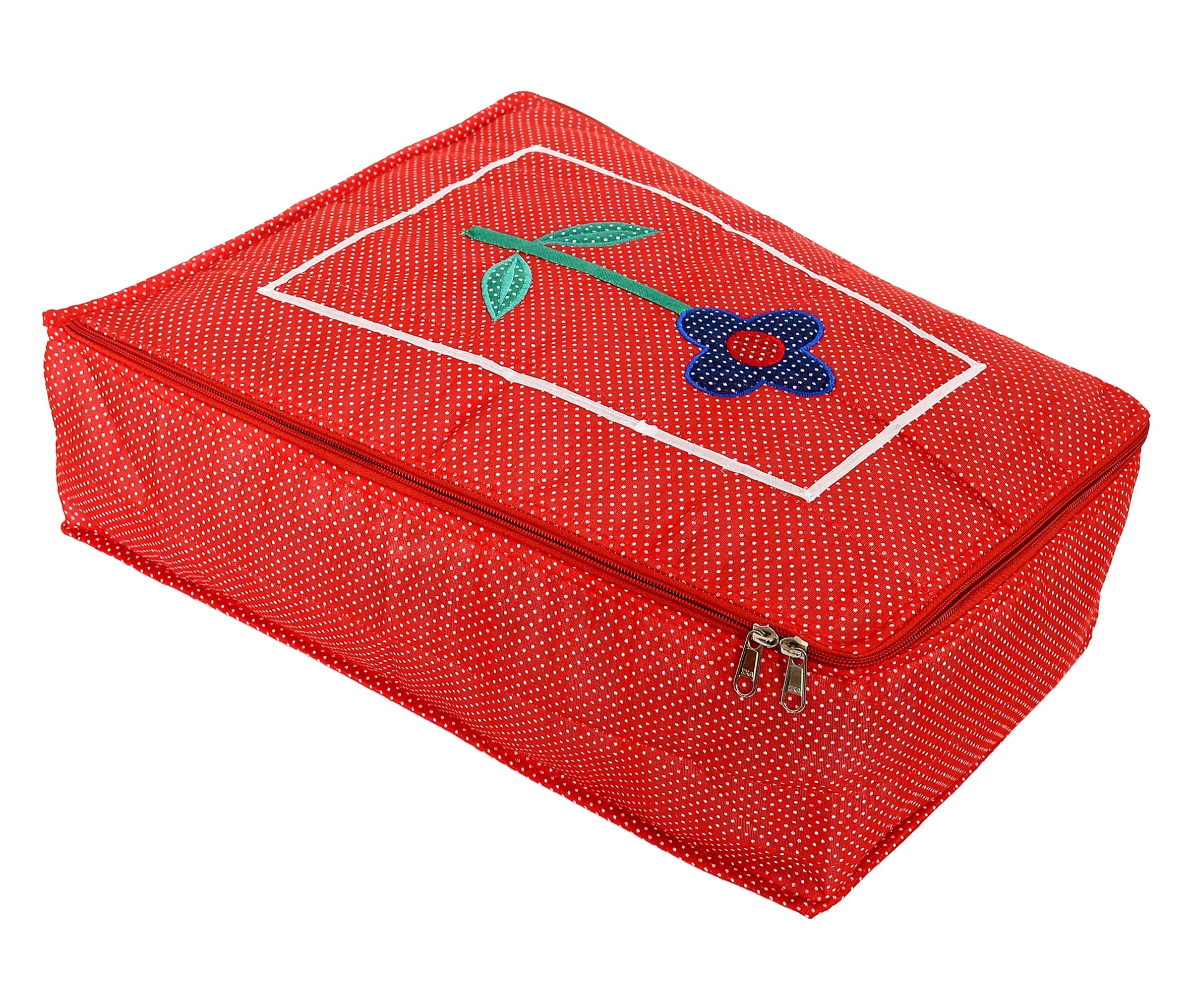 Kuber Industries Wardrobe Organizer for Clothes|Non Woven Drawer Organizer|Cloth Cover Bags for Storage|Dot Printed|(Red)|