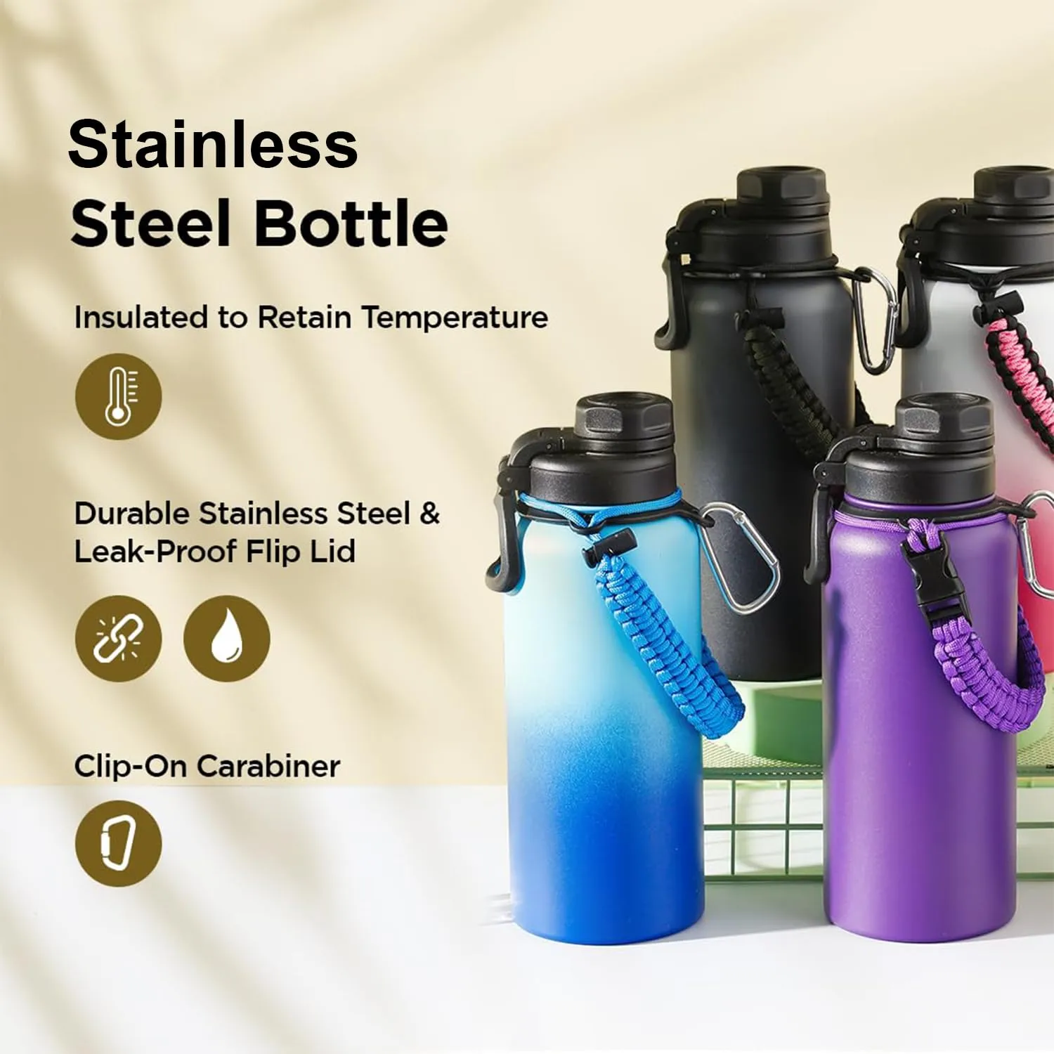 Kuber Industries Water Bottle | Steel Water Bottle for Daily Use | Vacuum Insulated Flask Water Bottle with Rope | Hot & Cold Water Bottle | 960 ML | LX-230610 | Pack of 6 | Pink & White