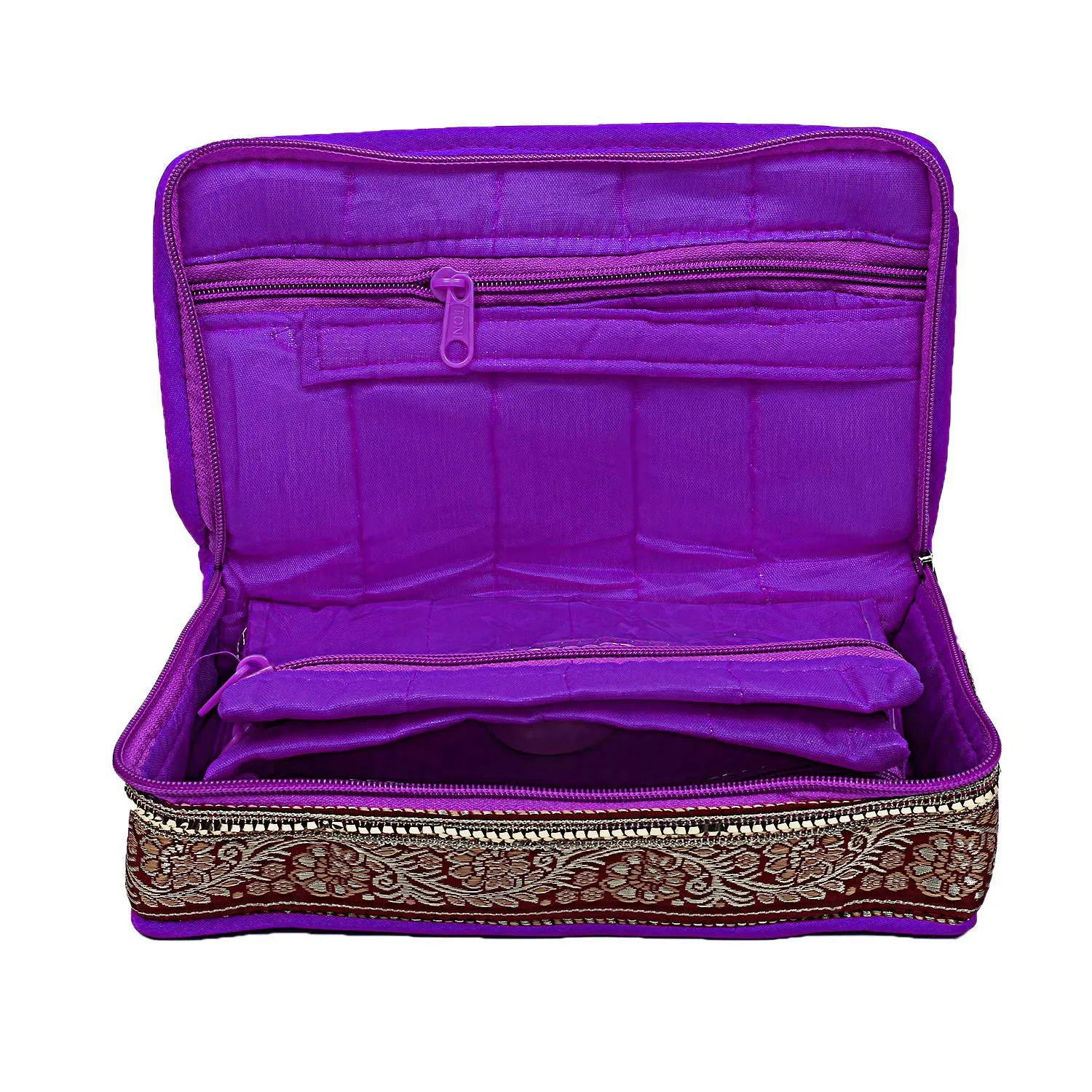 Kuber Industries Cotton Multipurpose 6 Pouch Jewellery Storage Bag Pouch/Travel Kit Organizer (Purple)-KUBMART15784