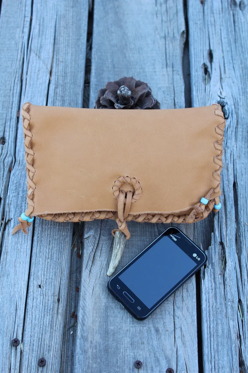 Large leather clutch, tan leather clutch