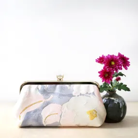 [LAST ONE] Camellia Clutch in Pastel Pink Lilac and Gold | Upcycled from vintage Japanese Obi