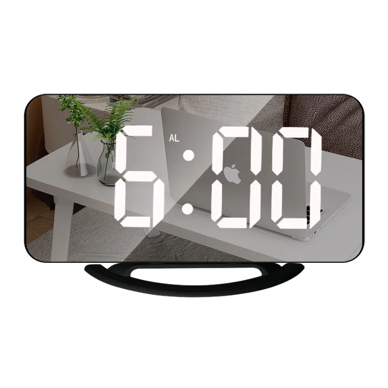 LED Mirror Digital Alarm Clock with Diming Mode Dual USB Ports