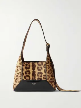 Leopard-print leather-trimmed pony hair shoulder bag