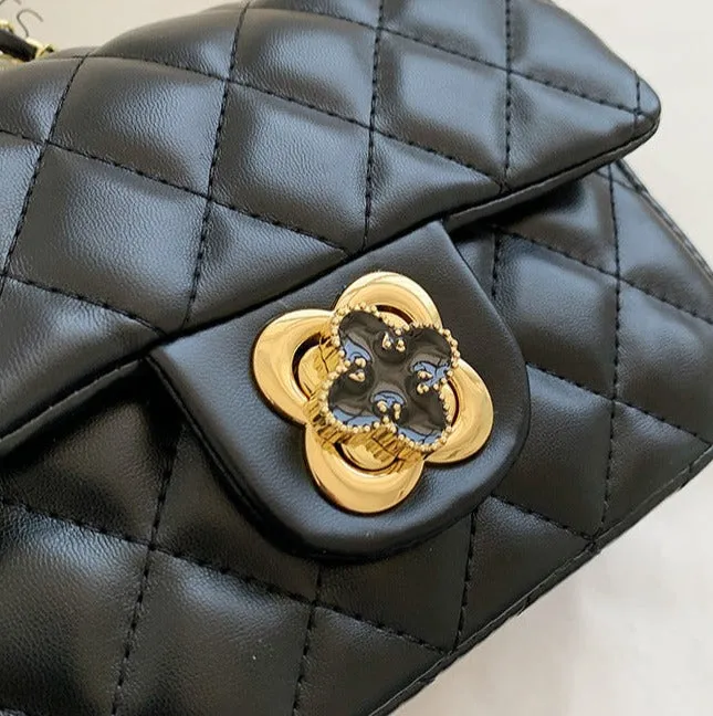 Little Golden Ball Bag Women’s New Style Small Fragrance Style Shoulder Crossbody Bag Four-leaf Clover Diamond Chain Women’s Bag