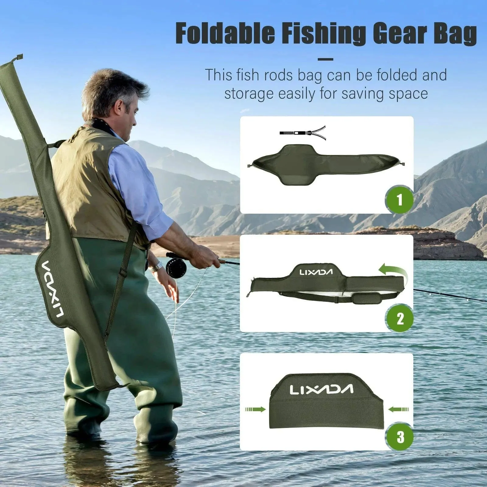 LIXADA 53 Inch Fishing Rod Bag Pole Pack Portable Folding Fishing Pole Tackle Protective Cover Case Fishing Storage Bag For Rods