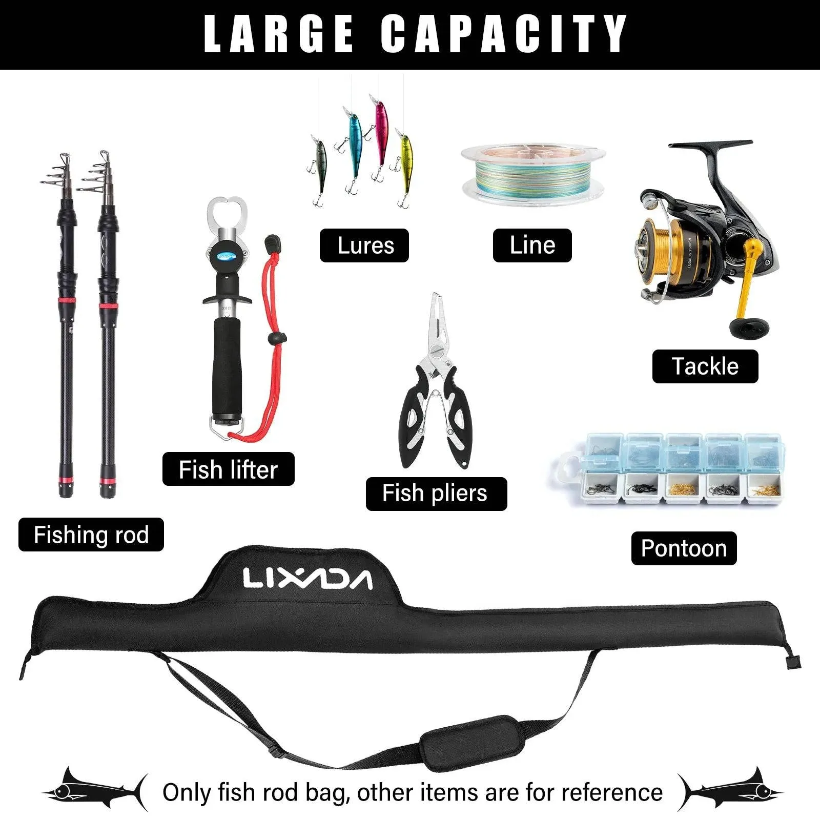 LIXADA 53 Inch Fishing Rod Bag Pole Pack Portable Folding Fishing Pole Tackle Protective Cover Case Fishing Storage Bag For Rods