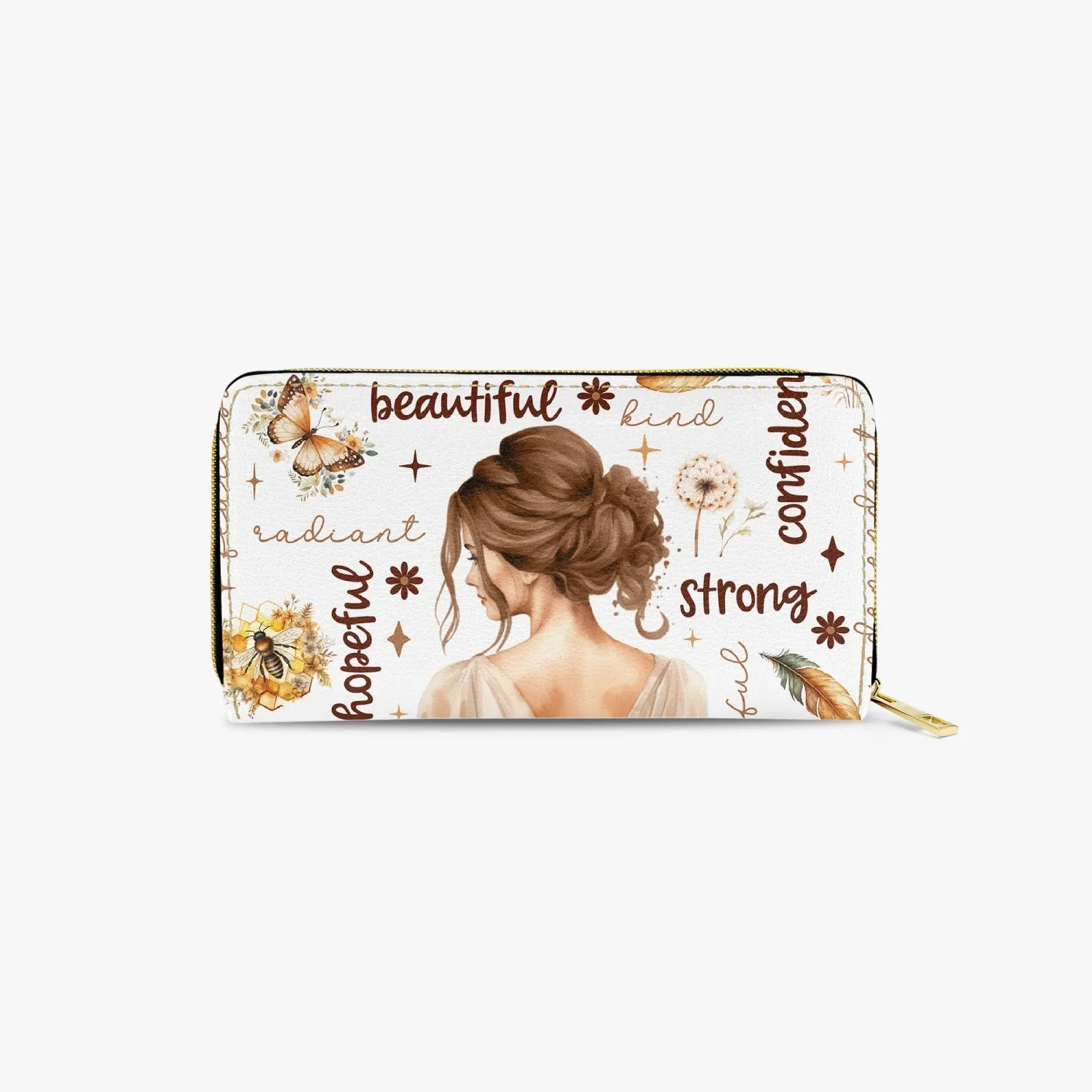 Long Type Zipper Purse - Affirmations -Brunette Hair