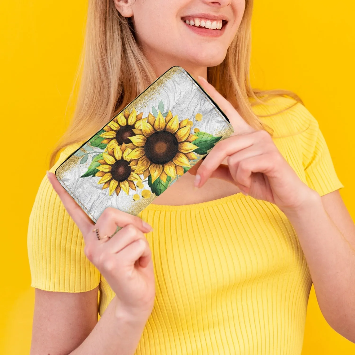 Long Type Zipper Purse, Sunflower, awd-1357