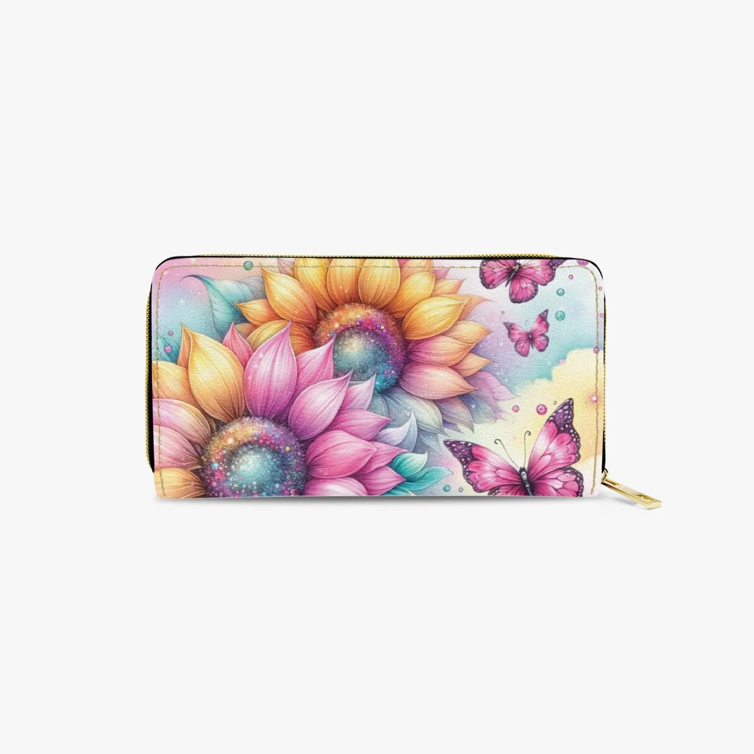 Long Type Zipper Purse, Sunflowers and Butterflys, awd-645