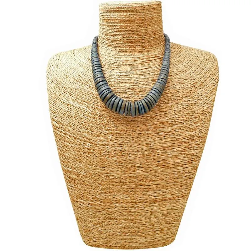 Lotusfeet Coconut Shell Beaded Necklace Denim