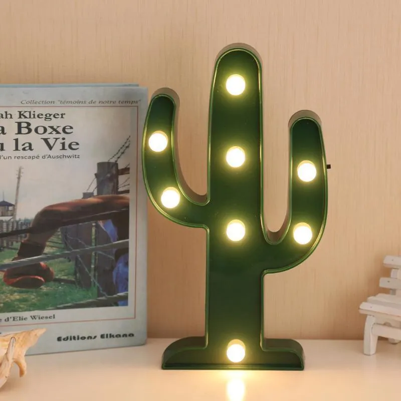 Marble Home Christmas 3D LED Night Light Cactus Light Romantic Table Lamp