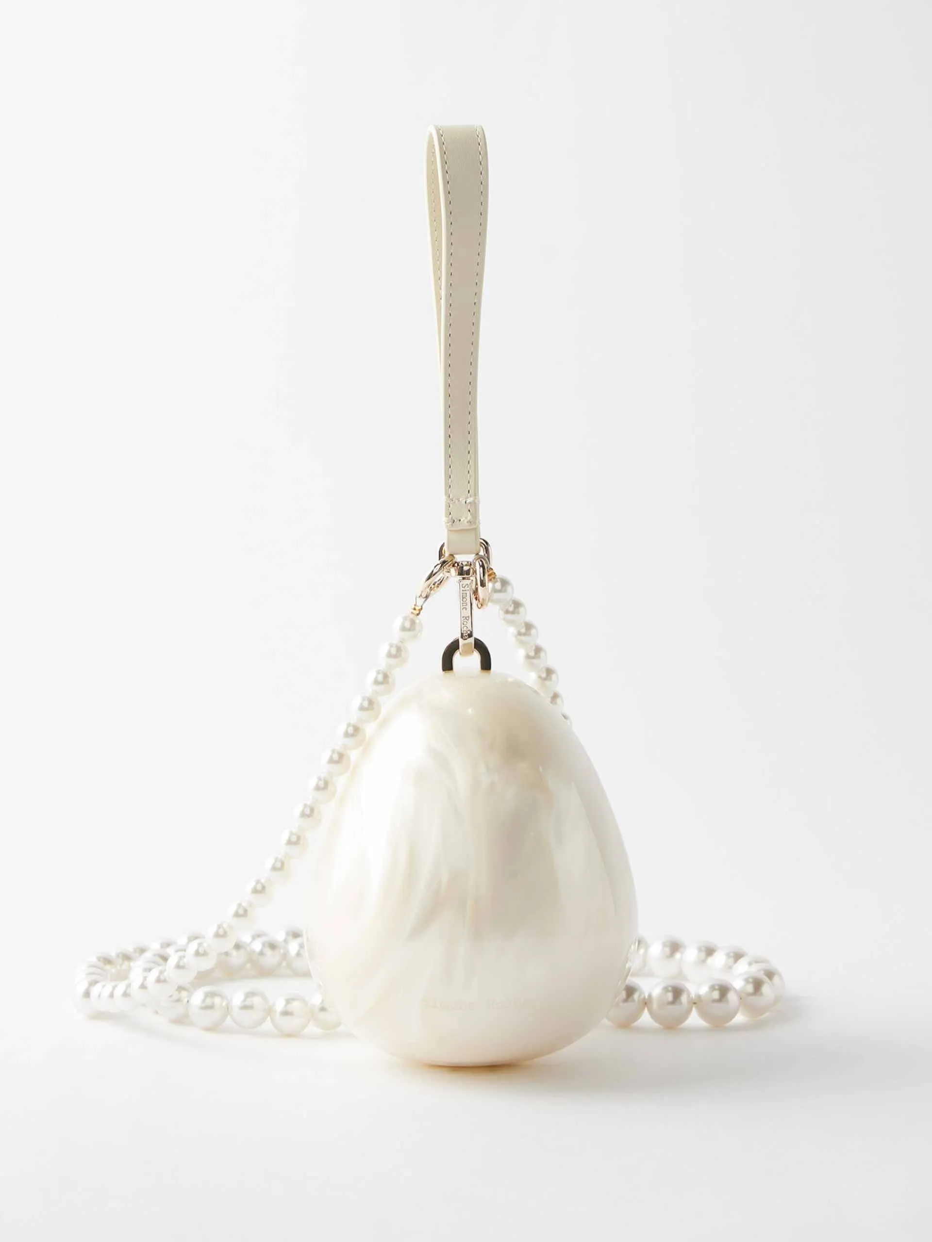 Micro egg pearl-effect clutch bag