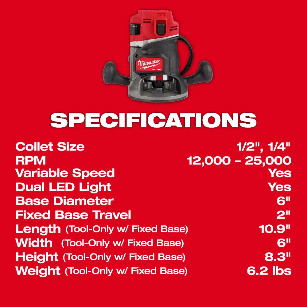 Milwaukee 2838-21 M18 FUEL 18V 1/2" Cordless Lithium-Ion Router Kit