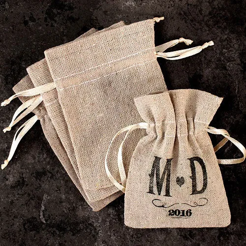 Mini Linen Drawstring Favor Bag (Pack of 12)