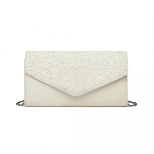 Miss Lulu Lace Envelope Flap Clutch Evening Bag - Elegant Beige Clutch for Weddings & Parties