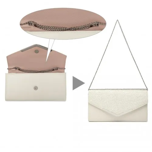 Miss Lulu Lace Envelope Flap Clutch Evening Bag - Elegant Beige Clutch for Weddings & Parties