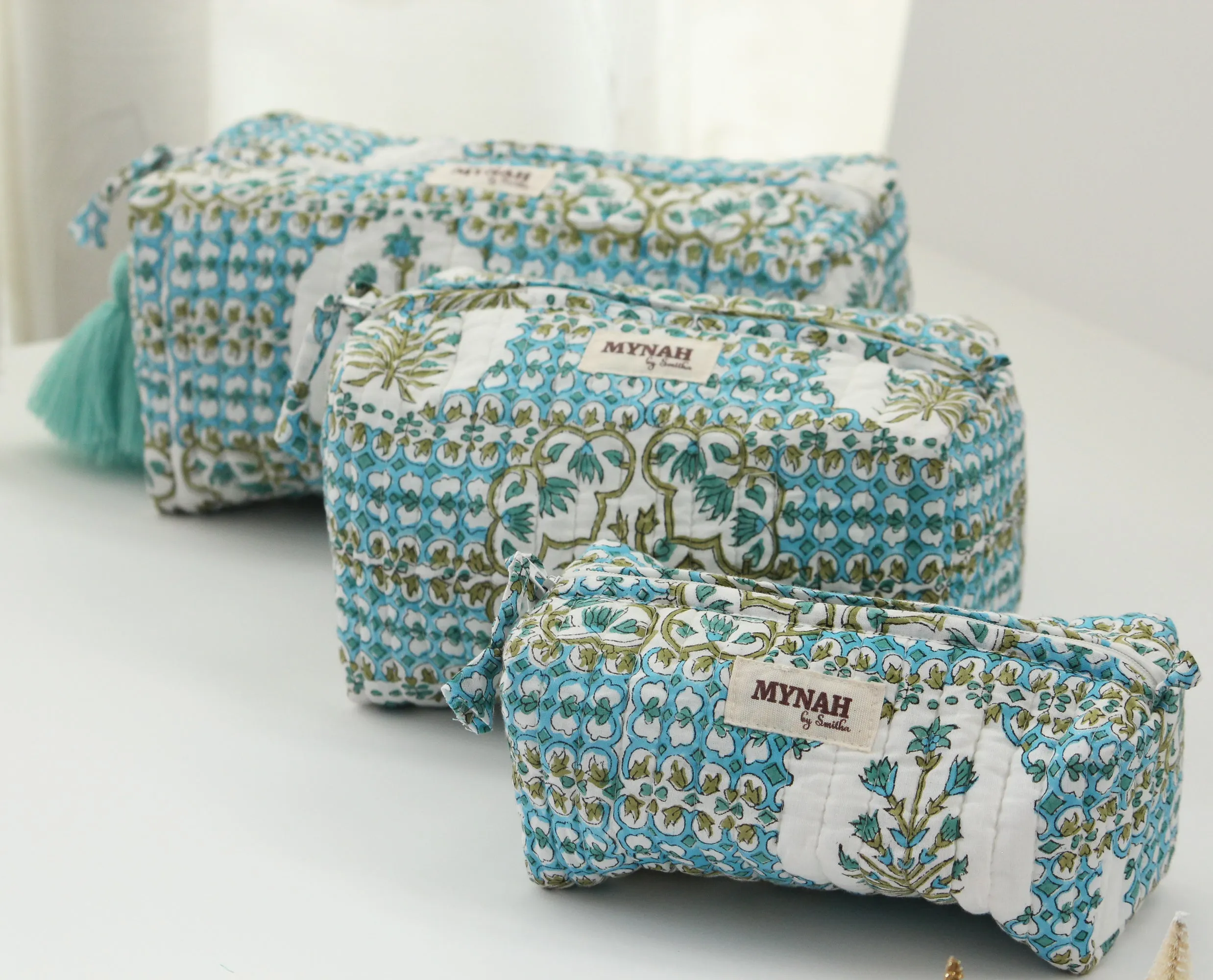 'MOROCCO TILES' printed travel/makeup zipper pouch-set of 3