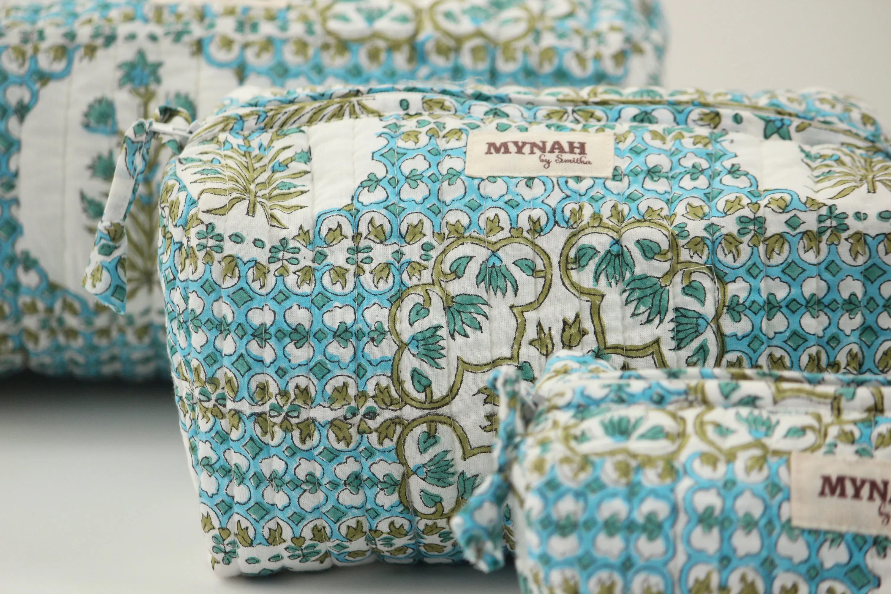 'MOROCCO TILES' printed travel/makeup zipper pouch-set of 3