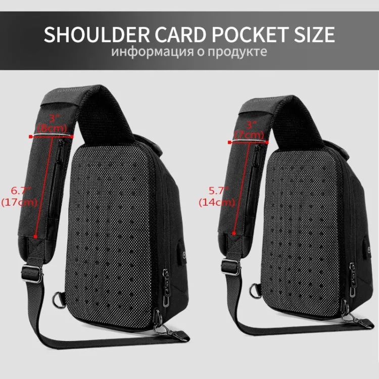 Multi Function Crossbody Bags Men Chest Bag Water Repellent Shoulder Bag with USB Charging Port, Size:L (Gray)