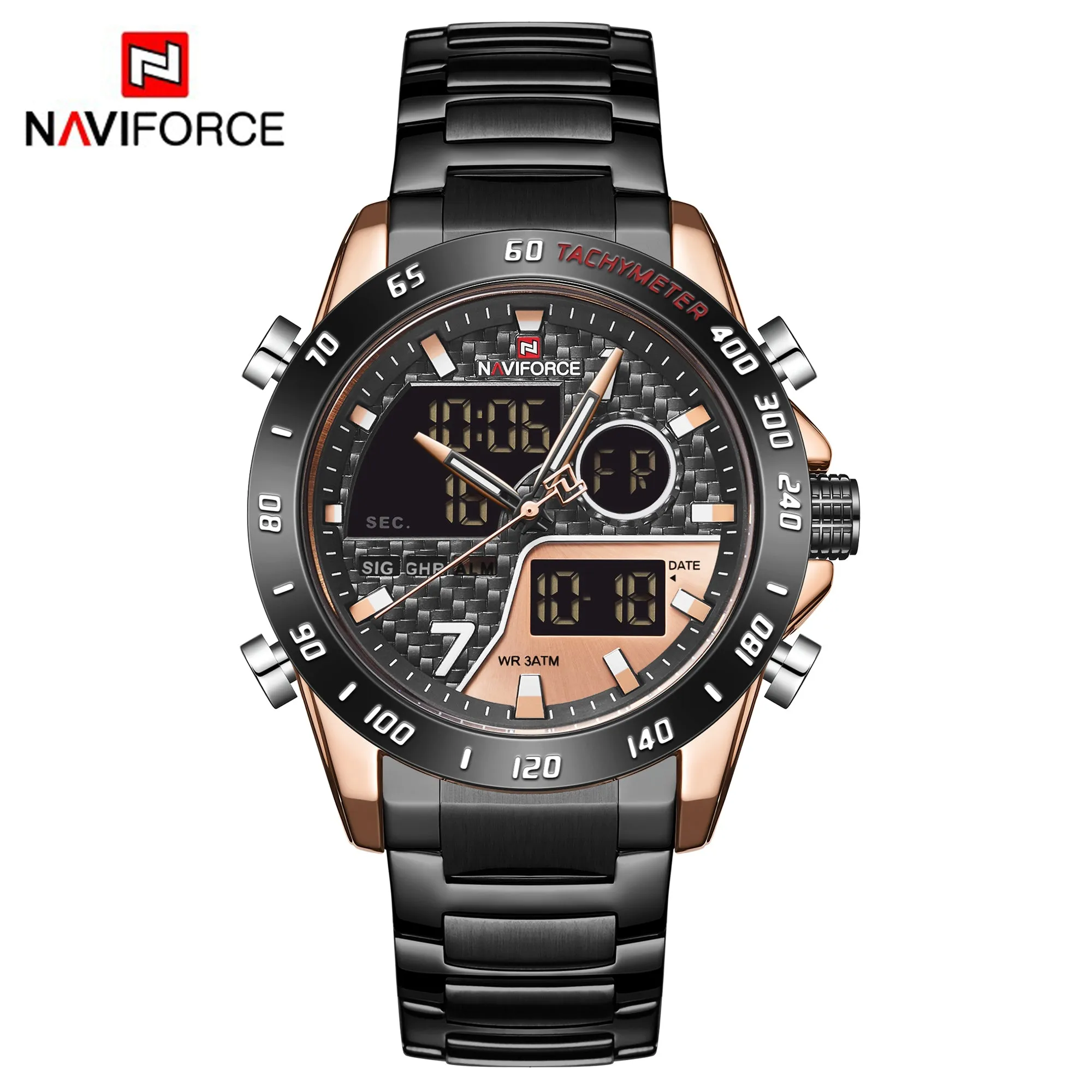 NAVIFORCE Men Digital Watch LED Sport Military Luminous Hands Waterproof Quartz Wristwatch NF9171