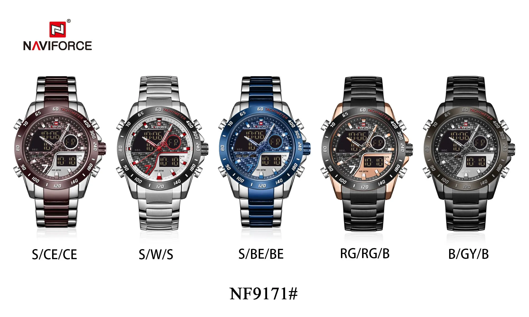 NAVIFORCE Men Digital Watch LED Sport Military Luminous Hands Waterproof Quartz Wristwatch NF9171