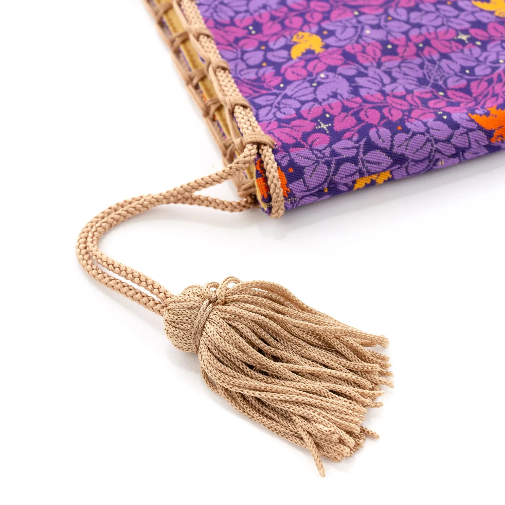 Nishijin-ori Small Drawstring Bag - Awl, hidden Bat and Cat -,  Made in Kyoto, Japan,  Japanese traditional craft purse