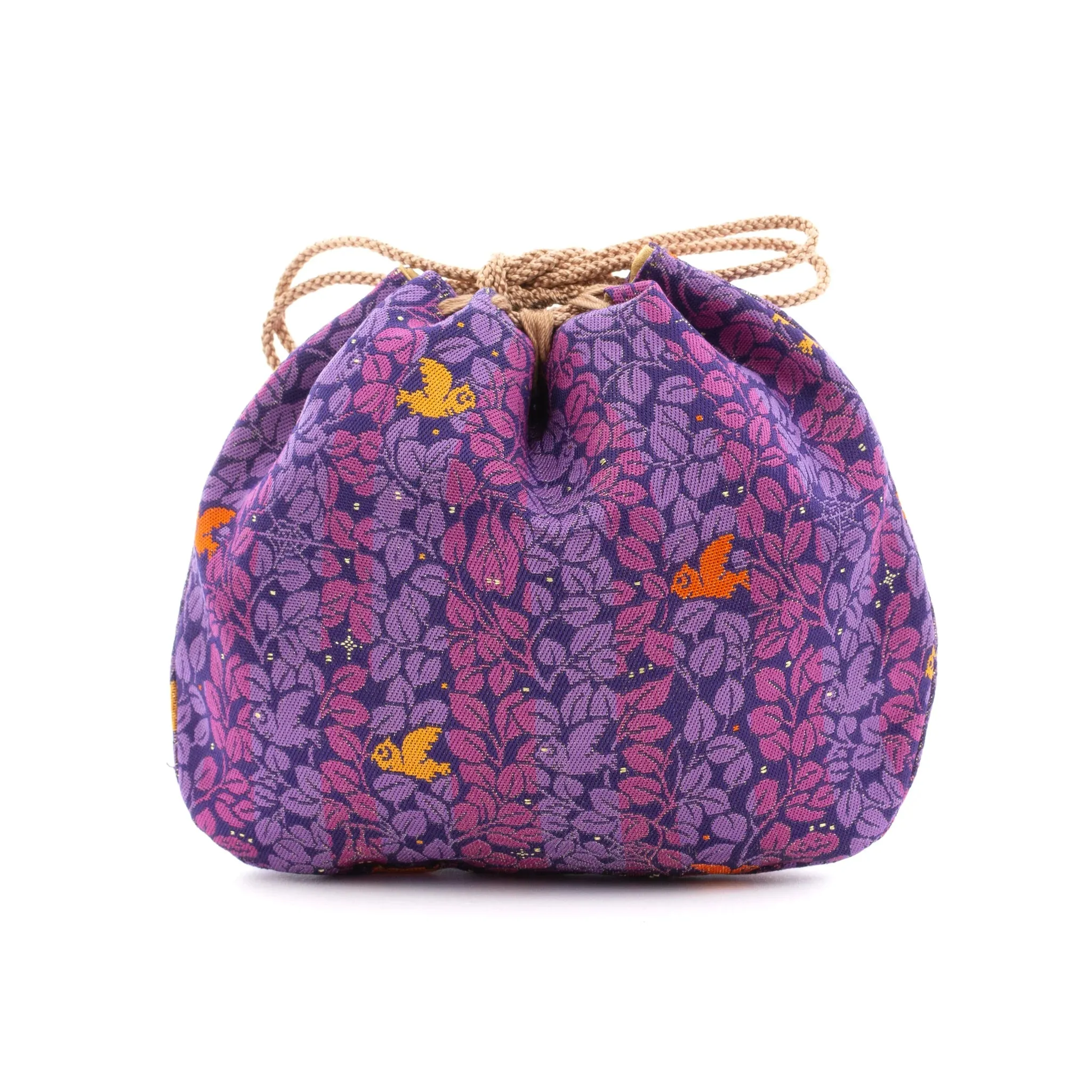 Nishijin-ori Small Drawstring Bag - Awl, hidden Bat and Cat -,  Made in Kyoto, Japan,  Japanese traditional craft purse