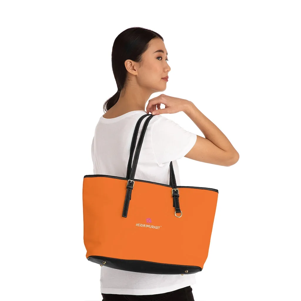 Orange Zipped Best Tote Bag, Solid Color Modern Essential Designer PU Leather Shoulder Bag For Ladies