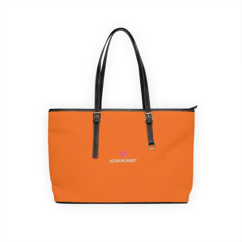 Orange Zipped Best Tote Bag, Solid Color Modern Essential Designer PU Leather Shoulder Bag For Ladies