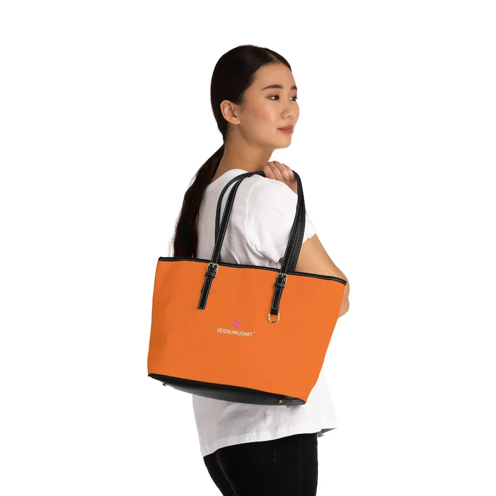 Orange Zipped Best Tote Bag, Solid Color Modern Essential Designer PU Leather Shoulder Bag For Ladies