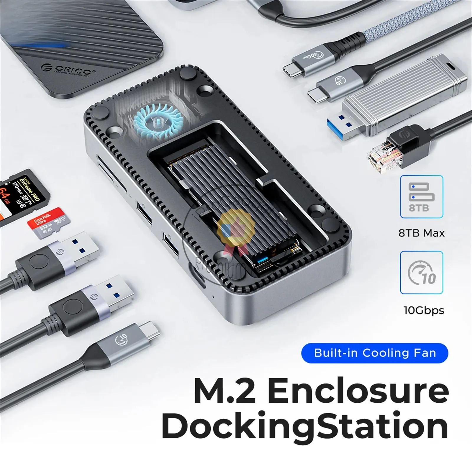 Orico M2P7 9-Port Docking Station with M.2 NVMe SSD Enclosure Built-in Cooling Fan