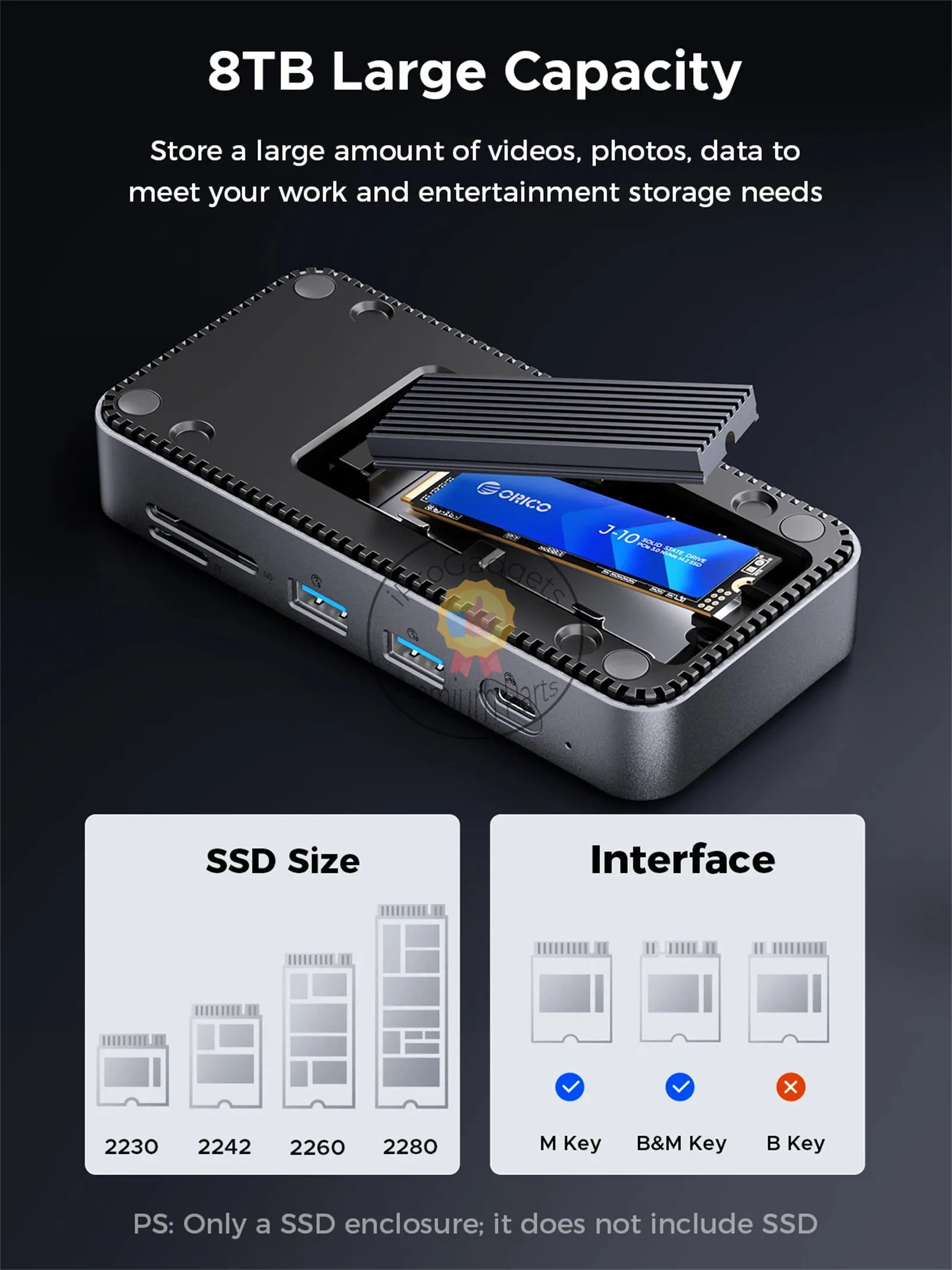 Orico M2P7 9-Port Docking Station with M.2 NVMe SSD Enclosure Built-in Cooling Fan