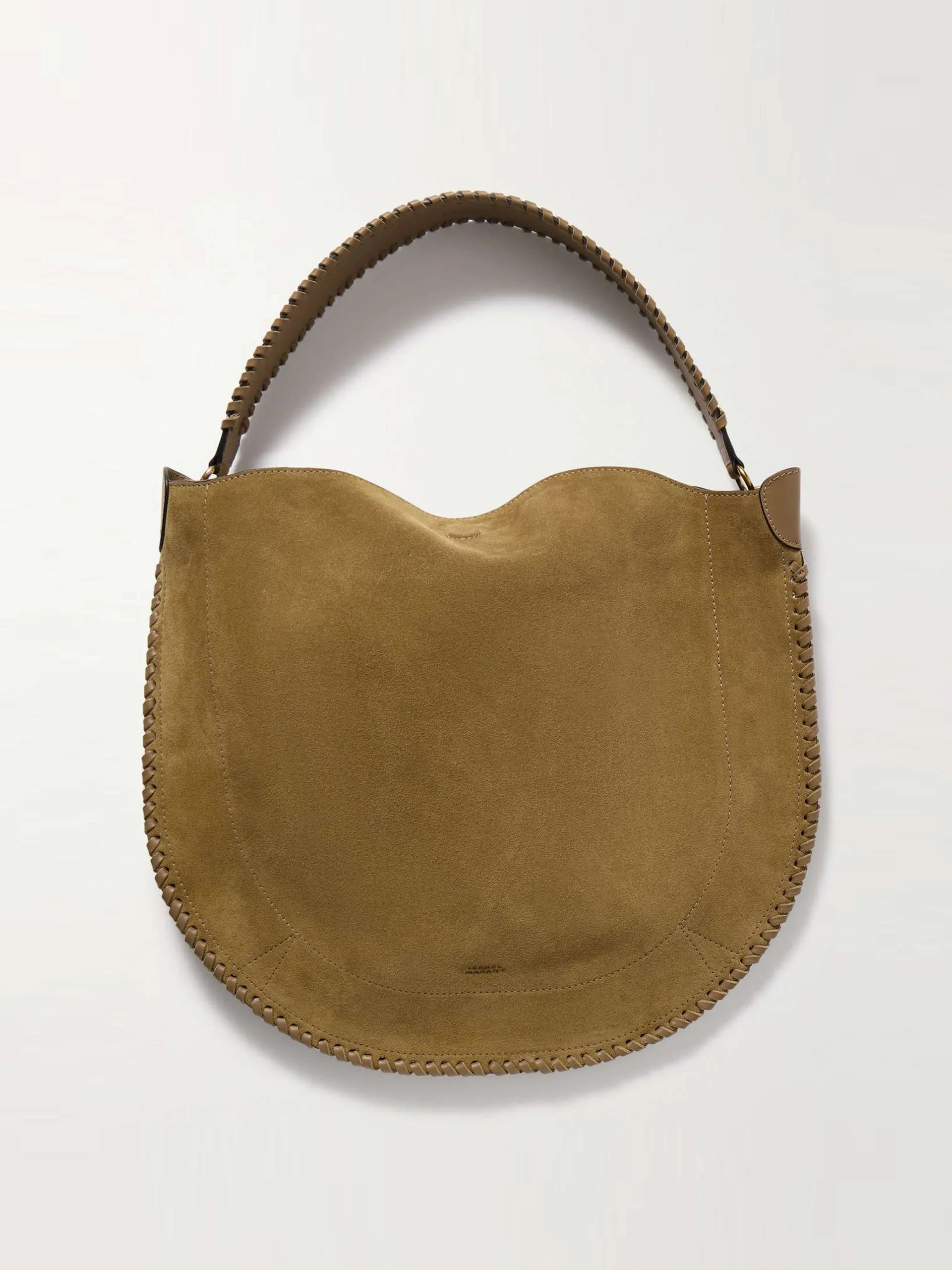 Oskan whipstitched leather-trimmed suede shoulder bag