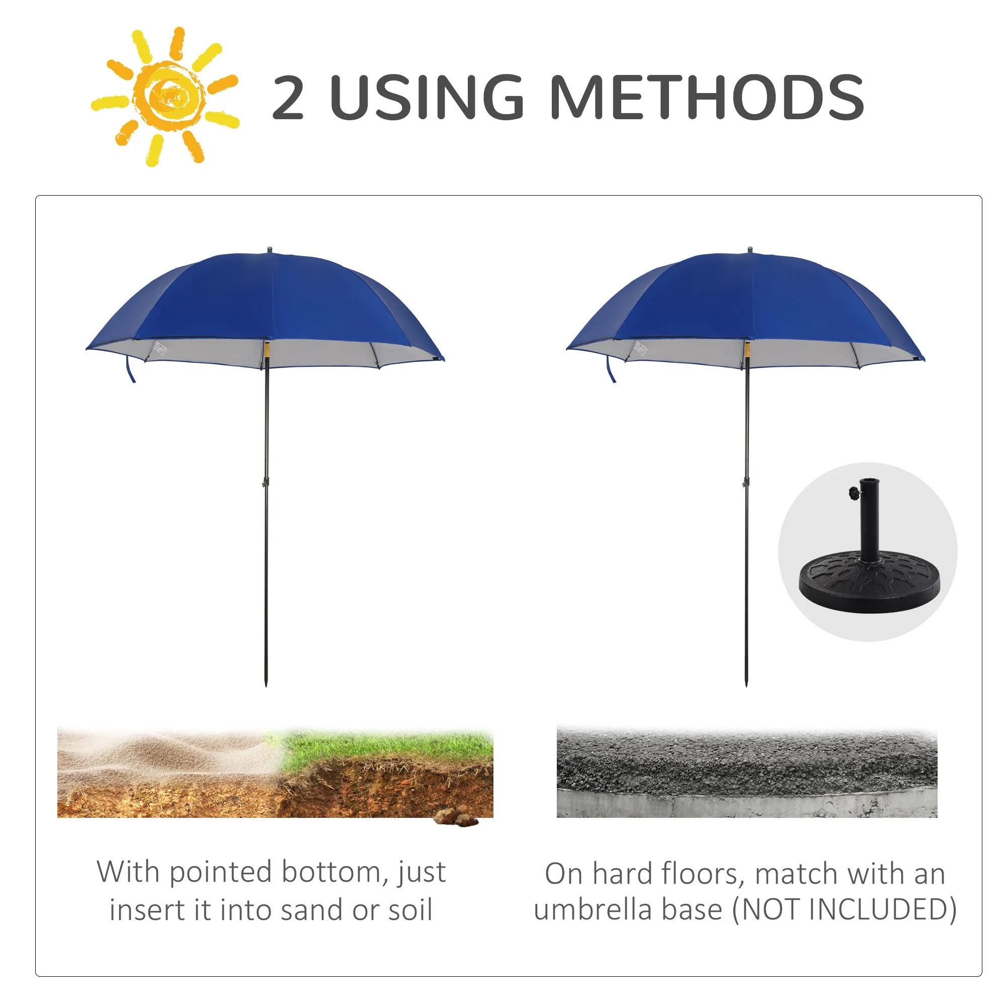 Outsunny 2m Beach Parasol with Sides Fishing Umbrella w/ Tilt, UV30 , Blue