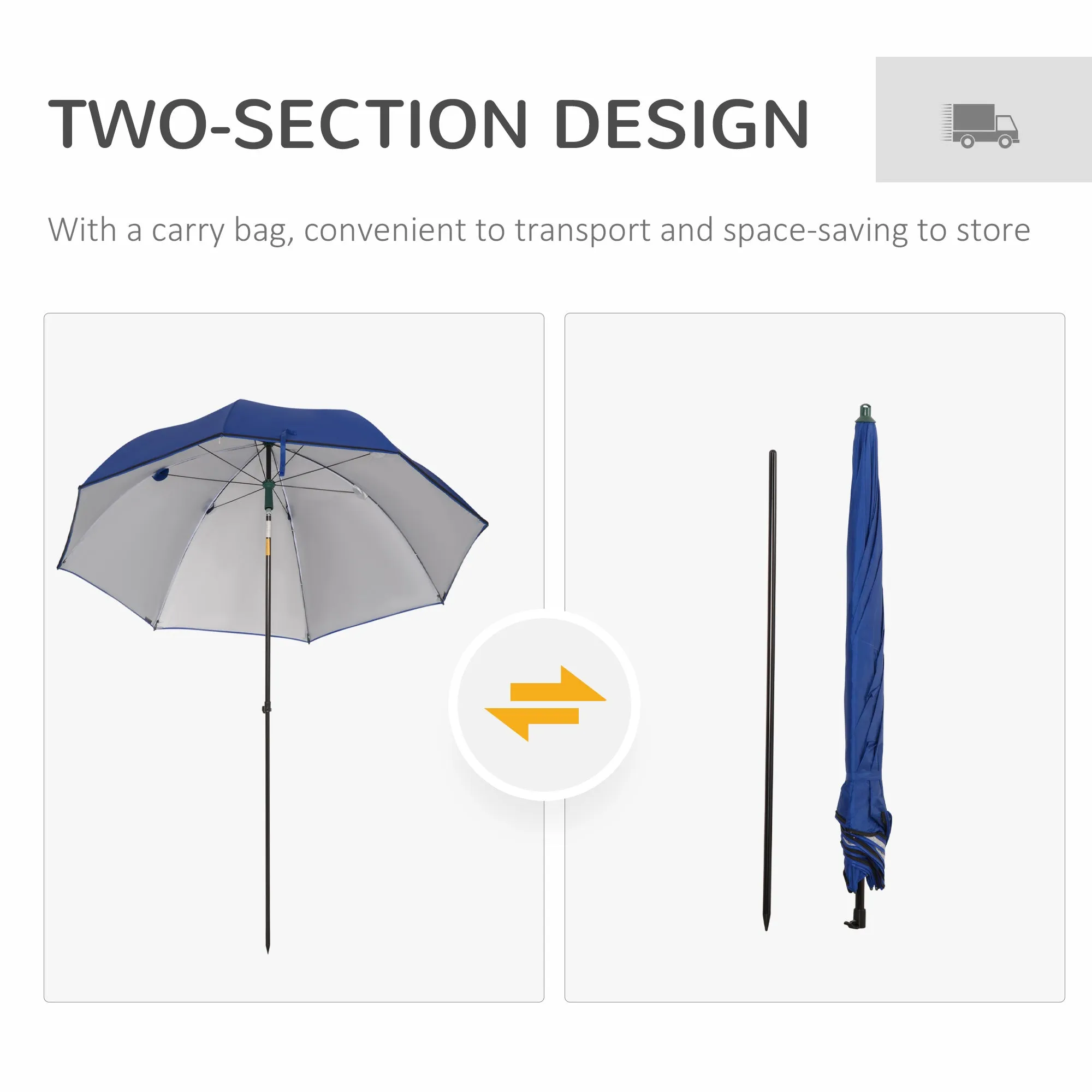 Outsunny 2m Beach Parasol with Sides Fishing Umbrella w/ Tilt, UV30 , Blue