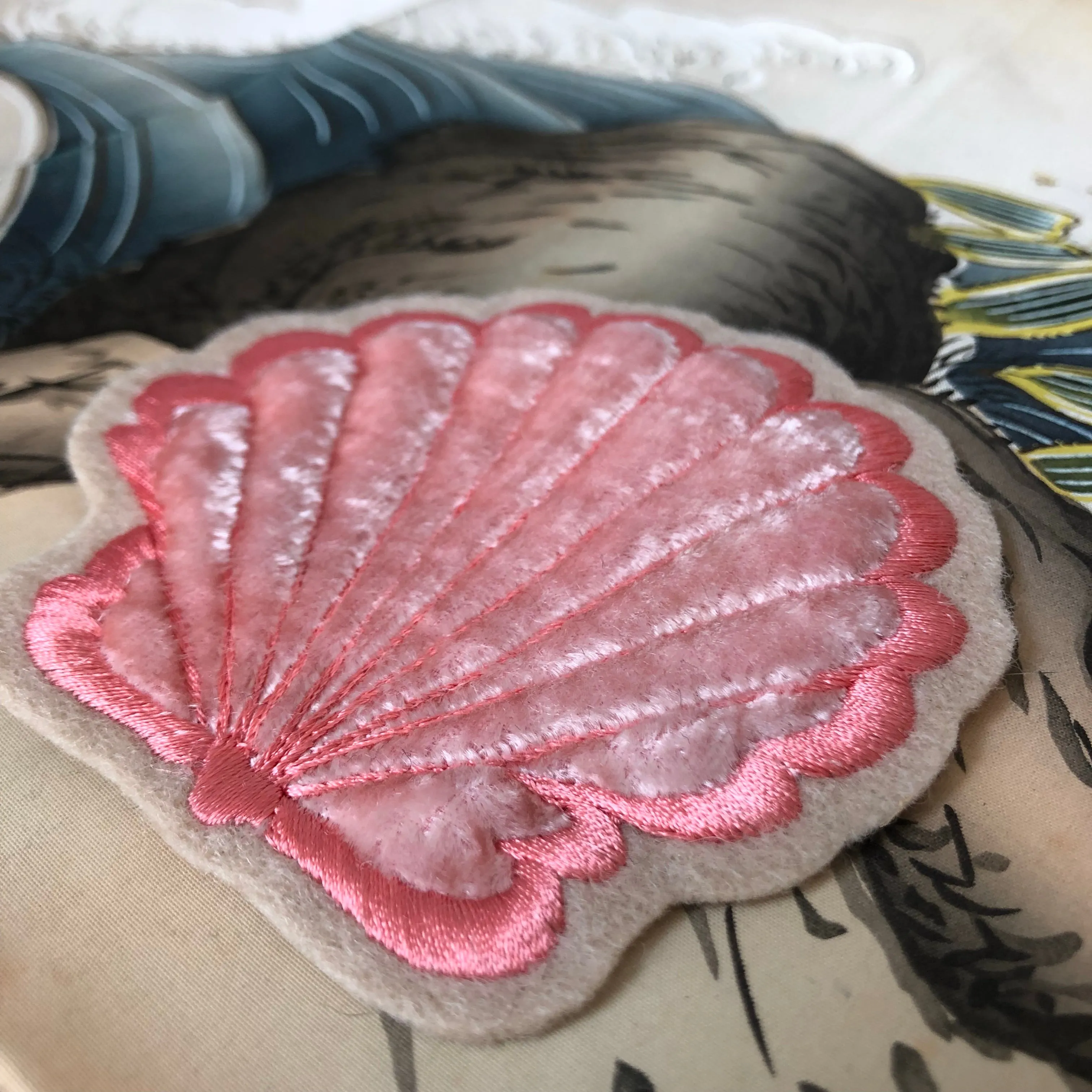 Padded Velvet Clam Embroidered Patch