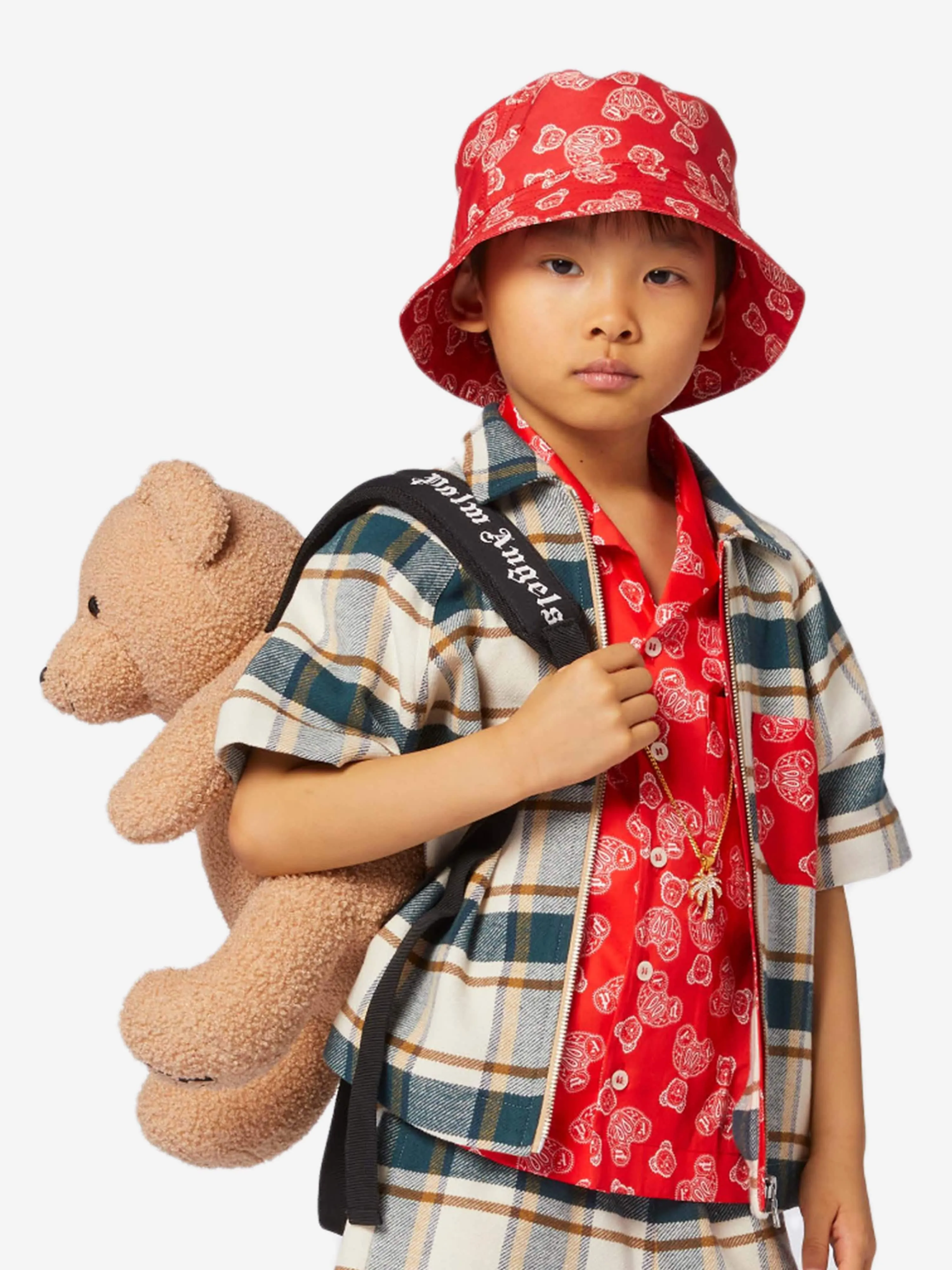 Palm Angels Kids Bear Backpack in Brown