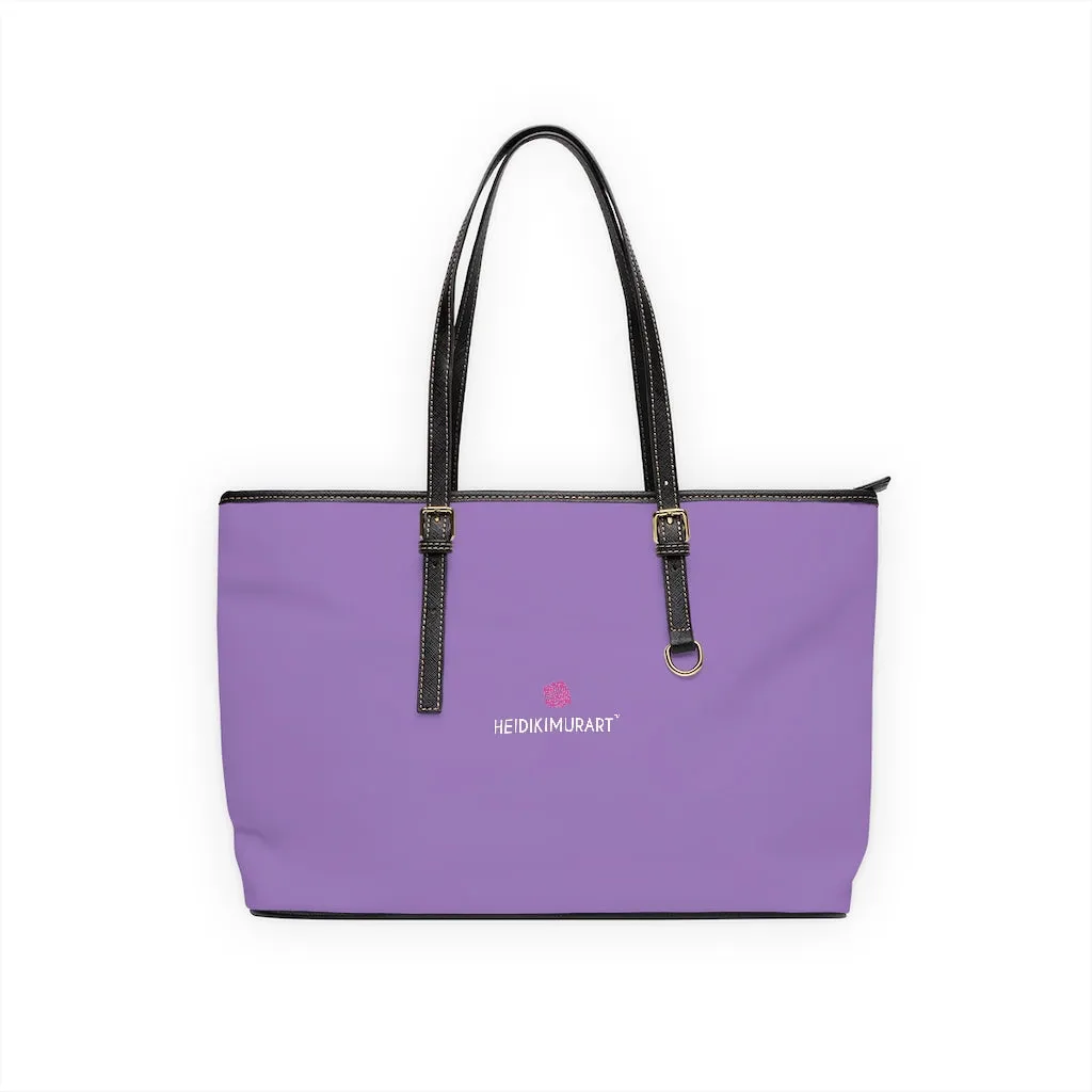 Pastel Purple Best Zipped Tote Bag, Solid Color Modern Essential Designer PU Leather Shoulder Bag For Ladies