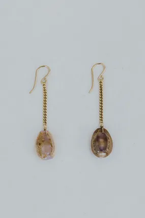 Petite Shell Drop Chain Earrings - Cowrie Shell