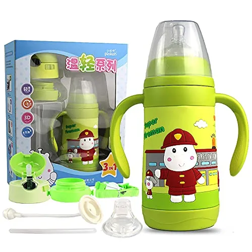 (PINKAH) Kids Water Bottle | Stainless Steel (320ML) - Olive Green