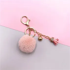 Pompoms Keychain Small Faux Fur Ball with Gold Plated Keyring |  Light Pink