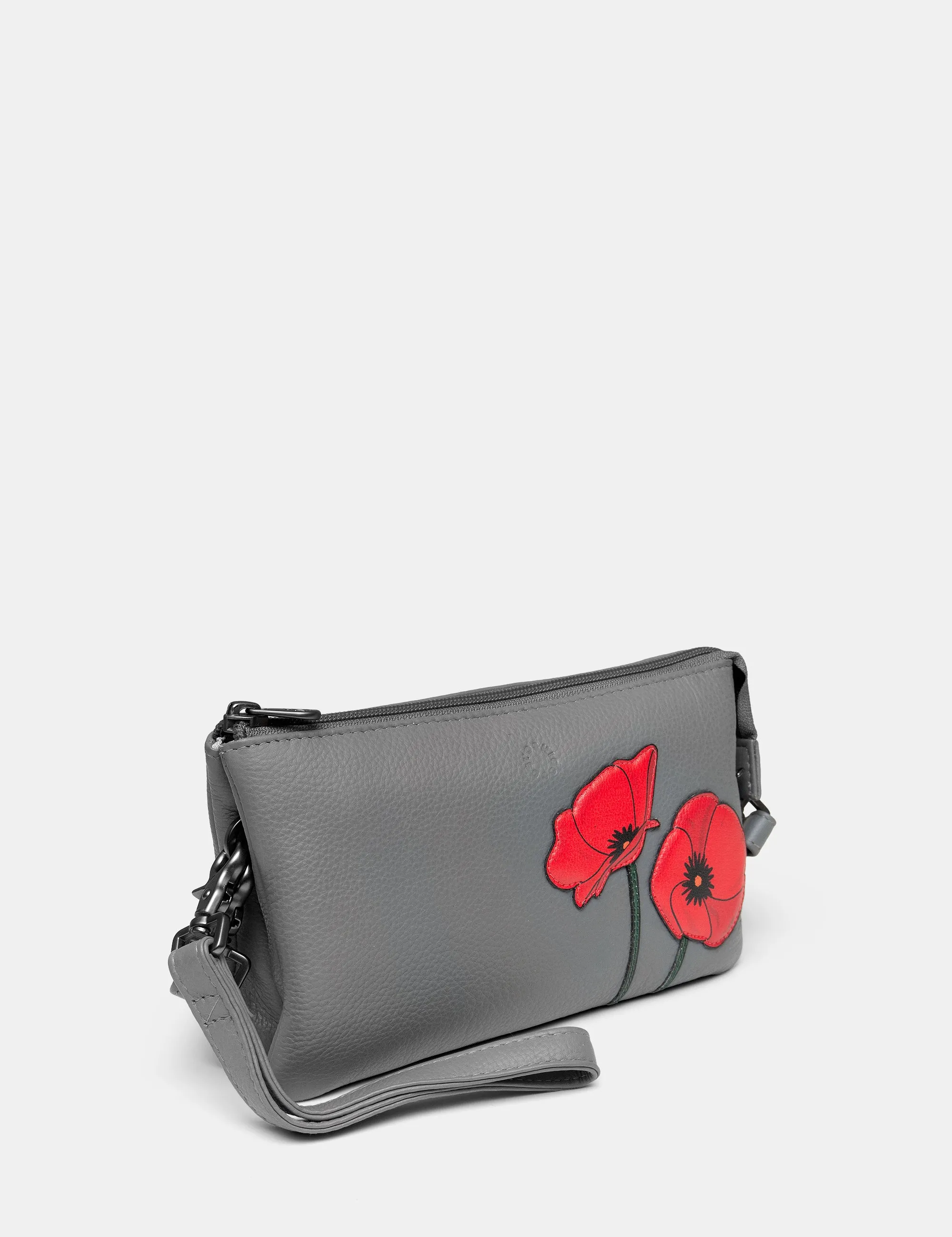 Poppy Flower Grey Leather Multiway Cross Body Bag