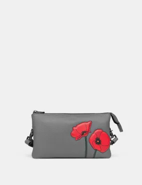 Poppy Flower Grey Leather Multiway Cross Body Bag