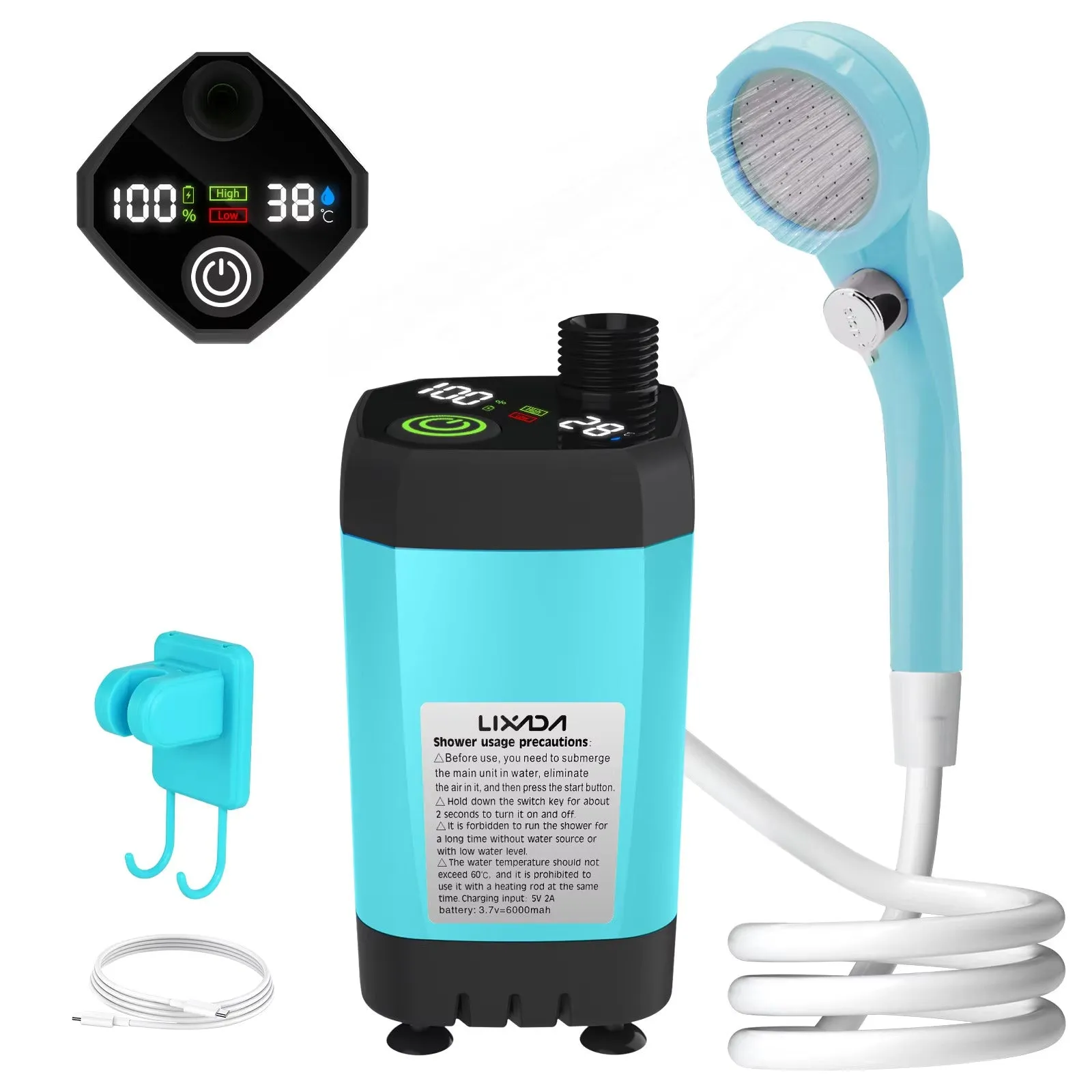 Powerful Portable Camping Shower Pump: 6000mAh Battery, Digital Display