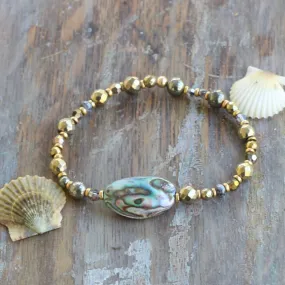 Pyrite and Swarovski Mix Bracelet with Abalone Shell