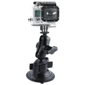 Ram - Twist Lock Suction Cup Mount Short Double Socket Arm With Custom Gopro Hero Adapter | RAM-B-166-A-GOP1U