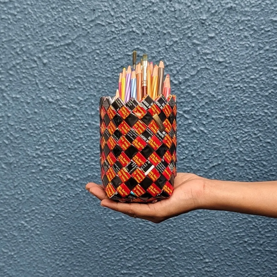 Red and Black Snack Wrappers Upcycled Origami Basketry Deco Storage Small (BDSS0224-104)